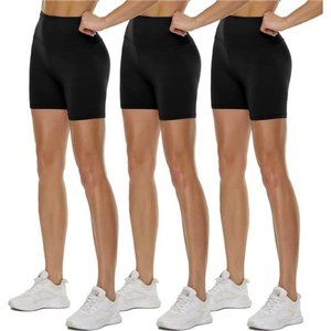 3 Pack High Waisted Biker Shorts for Women 5" Buttery Black Workout Yoga Sports
